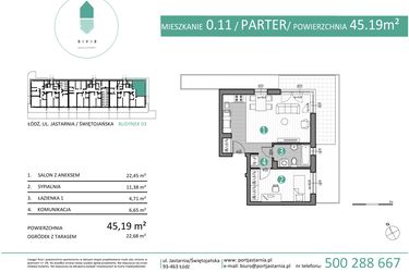 Rzut - Mieszkanie na sprzedaż 2 pokoje o powierzchni 45,19 m² - numer 03.0.11 w Port Jastarnia bud. 02, 03