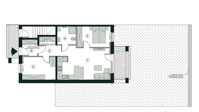 Rzut - Mieszkanie na sprzedaż 3 pokoje o powierzchni 60,22 m² - numer H1 w Aleja Wiśniowa Pogórze