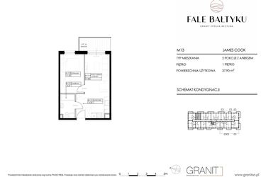 Rzut - Mieszkanie na sprzedaż 2 pokoje o powierzchni 37,9 m² - numer FBJC-M13 w Fale Bałtyku Cook