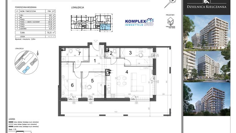 Rzut - Mieszkanie na sprzedaż 5 pokoi o powierzchni 78,2 m² - numer 92 w Dzielnica Kielczanka etap II