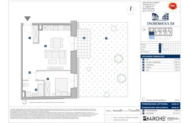 Rzut - Mieszkanie na sprzedaż 2 pokoje o powierzchni 43,05 m² - numer A.1 w Osobowicka 114