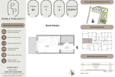 Rzut - Mieszkanie na sprzedaż 1 pokój o powierzchni 33,27 m² - numer B3.1_2 w Perła Północy etap 2