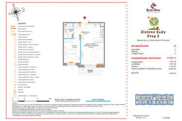 Rzut - Mieszkanie na sprzedaż 2 pokoje o powierzchni 41,5 m² - numer 12 w Zielone Sady etap III