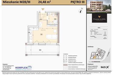 Rzut - Mieszkanie na sprzedaż 1 pokój o powierzchni 24,42 m² - numer M28 w Przystań na Klifie