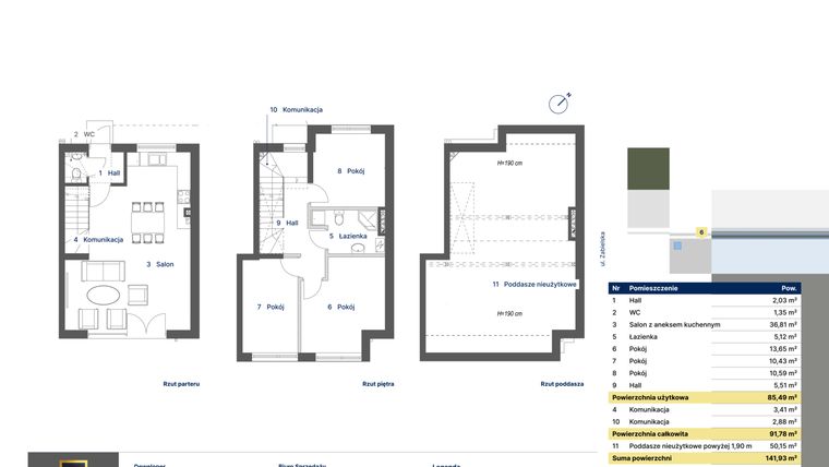 Rzut - Dom na sprzedaż 4 pokoje o powierzchni 85,49 m² - numer 6 w Nova Zabielska 2