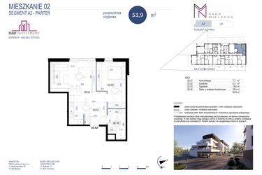 Rzut - Mieszkanie na sprzedaż 2 pokoje o powierzchni 53,9 m² - numer A2-2 w Park Mielecka