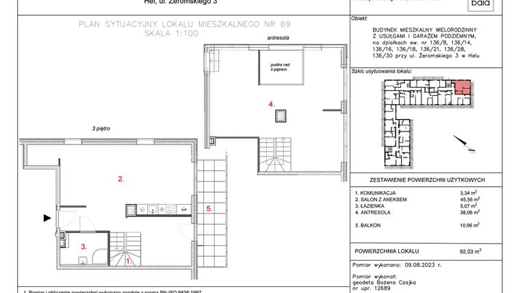 Rzut - Mieszkanie na sprzedaż 1 pokój o powierzchni 92,03 m² - numer M69 w Apartamenty Casa Baia