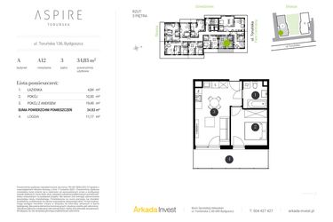 Rzut - Mieszkanie na sprzedaż 2 pokoje o powierzchni 34,83 m² - numer A.12 w Aspire