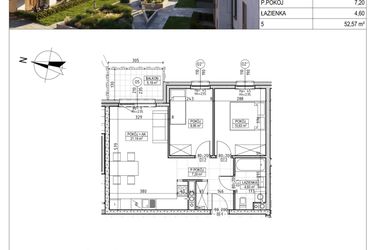 Rzut - Mieszkanie na sprzedaż 3 pokoje o powierzchni 52,57 m² - numer M.B8.00.25 w Osiedle Harmonia bud. B8