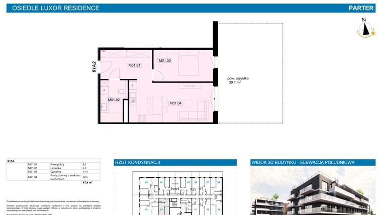 Rzut - Mieszkanie na sprzedaż 2 pokoje o powierzchni 47,4 m² - numer A2.1 w Luxor Residence