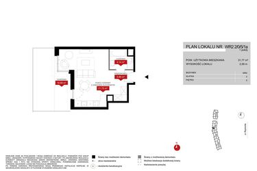 Rzut - Mieszkanie na sprzedaż 1 pokój o powierzchni 31,77 m² - numer WR2 2/0/5/1a w Przystań Reymonta