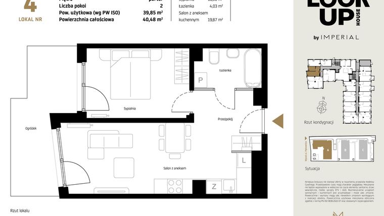 Rzut - Mieszkanie na sprzedaż 2 pokoje o powierzchni 39,85 m² - numer A4 w Look Up House