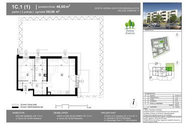 Rzut - Mieszkanie na sprzedaż 2 pokoje o powierzchni 46,6 m² - numer 1C.1 w Zielone Zamienie XI