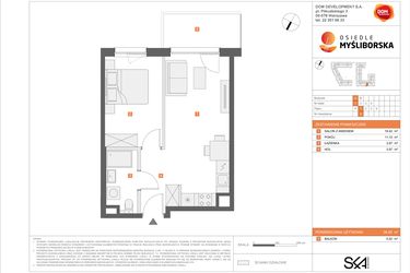 Rzut - Mieszkanie na sprzedaż 2 pokoje o powierzchni 38,48 m² - numer A6 w Osiedle Myśliborska