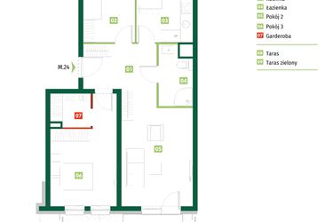 Rzut - Mieszkanie na sprzedaż 3 pokoje o powierzchni 68,6 m² - numer 9.23 w Zielona Przystań