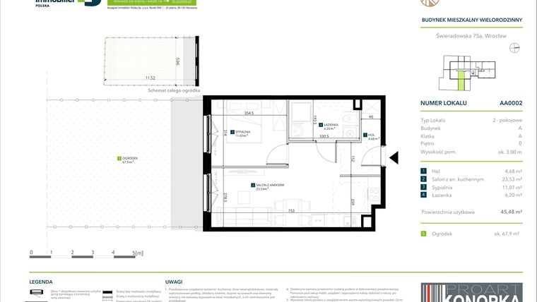 Rzut - Mieszkanie na sprzedaż 2 pokoje o powierzchni 45,48 m² - numer AA0002 w Vivre