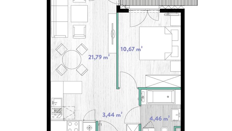 Rzut - Mieszkanie na sprzedaż 2 pokoje o powierzchni 40,53 m² - numer A.03.10 w Do Wilgi