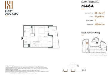 Rzut - Mieszkanie na sprzedaż 1 pokój o powierzchni 35,4 m² - numer M 46A w Stary Dworzec