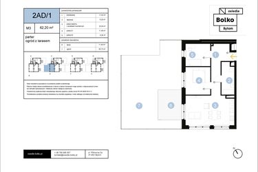 Rzut - Mieszkanie na sprzedaż 3 pokoje o powierzchni 62,2 m² - numer 2AD/1 w Osiedle Bolko etap II