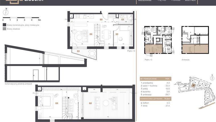 Rzut - Mieszkanie na sprzedaż 2 pokoje o powierzchni 79,8 m² - numer A2_M12 w Stacja Ligocka