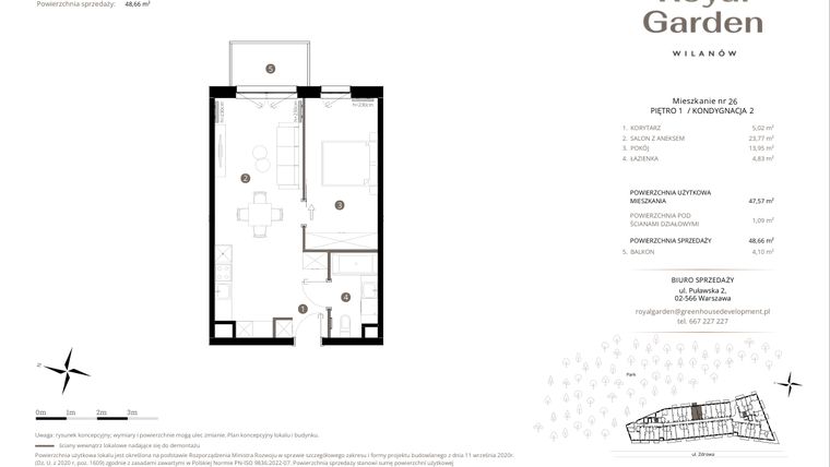 Rzut - Mieszkanie na sprzedaż 2 pokoje o powierzchni 71,59 m² - numer M.26 w Royal Garden Wilanów