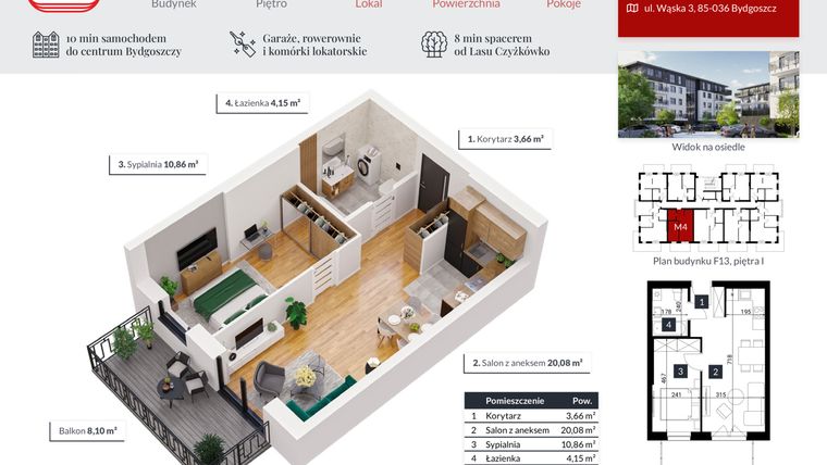 Rzut - Mieszkanie na sprzedaż 2 pokoje o powierzchni 38,75 m² - numer 4 w Tęczowy Zakątek