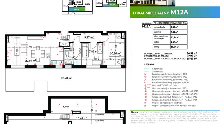 Rzut - Mieszkanie na sprzedaż 3 pokoje o powierzchni 56,98 m² - numer M12A w Leśne Tarasy
