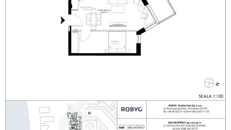 Rzut - Mieszkanie na sprzedaż 1 pokój o powierzchni 47,73 m² - numer G.2M24 w Nadmotławie Apartments