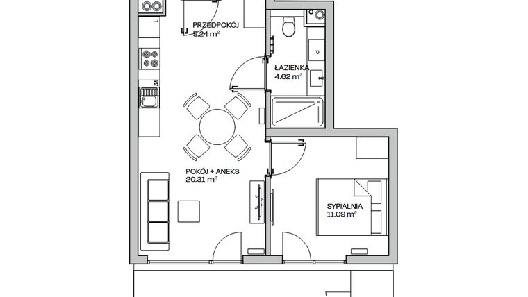 Rzut - Mieszkanie na sprzedaż 2 pokoje o powierzchni 41,26 m² - numer M5 w Zielona Marina - Apartamenty inwestycyjne