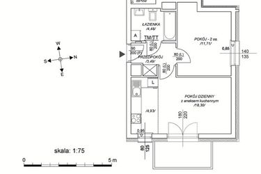 Rzut - Mieszkanie na sprzedaż 2 pokoje o powierzchni 37,98 m² - numer M64 w Osiedle Mała Dziesiąta etap II