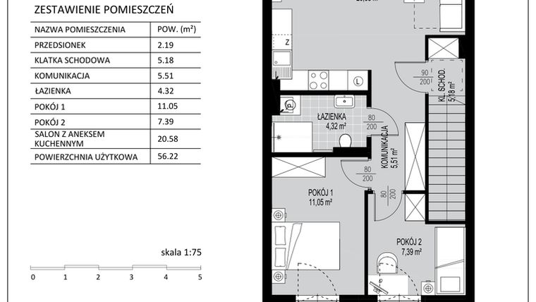 Rzut - Mieszkanie na sprzedaż 3 pokoje o powierzchni 56,22 m² - numer C4 w Kowalove etap 2