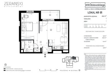 Rzut - Mieszkanie na sprzedaż 1 pokój o powierzchni 49,41 m² - numer A01 w Wróblewskiego