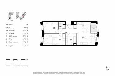 Rzut - Mieszkanie na sprzedaż 3 pokoje o powierzchni 71,91 m² - numer 80 w Solna 6