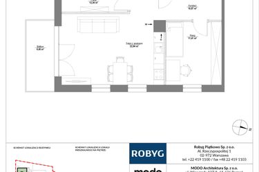 Rzut - Mieszkanie na sprzedaż 3 pokoje o powierzchni 62,11 m² - numer 2M03 w Piątkowo Residence