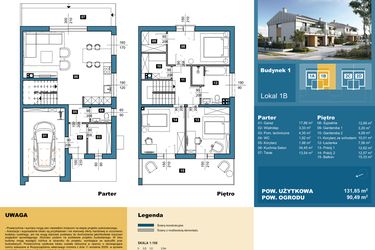 Rzut - Dom na sprzedaż 4 pokoje o powierzchni 131,85 m² - numer 1B w Osiedle Konarzyce