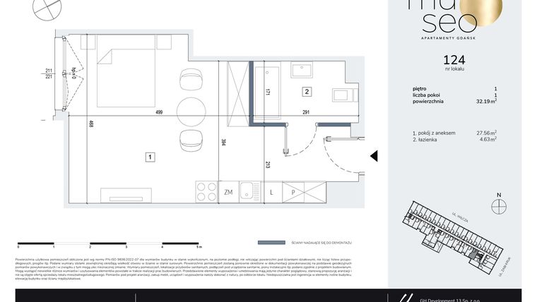 Rzut - Mieszkanie na sprzedaż 1 pokój o powierzchni 32,19 m² - numer 124 w Museo