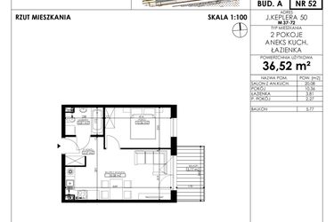 Rzut - Mieszkanie na sprzedaż 2 pokoje o powierzchni 36,52 m² - numer JAR-A-LM-M52 w Osiedle JAR Heweliusza