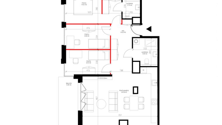 Rzut - Mieszkanie na sprzedaż 4 pokoje o powierzchni 88,22 m² - numer F.7.1 w INSPIRE ETAP V – bud. F, G