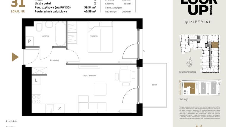Rzut - Mieszkanie na sprzedaż 2 pokoje o powierzchni 39,54 m² - numer A.31 w Look Up House