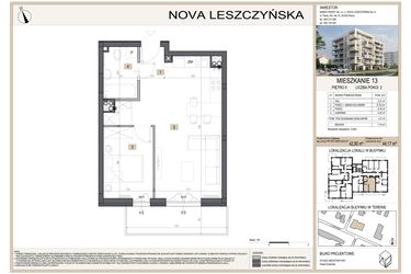 Rzut - Mieszkanie na sprzedaż 2 pokoje o powierzchni 44,17 m² - numer M13 w Nova Leszczyńska