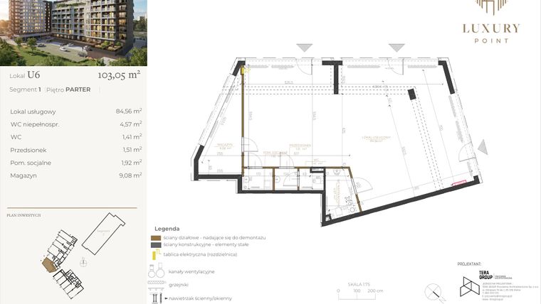 Rzut - Lokal użytkowy na sprzedaż 1 pokój o powierzchni 103,05 m² - numer LU6 w LUXURY POINT