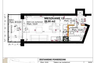 Rzut - Mieszkanie na sprzedaż 1 pokój o powierzchni 26,95 m² - numer M13 w Srebrzyńska Park IV