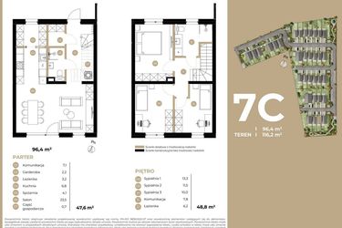 Rzut - Dom na sprzedaż 4 pokoje o powierzchni 96,4 m² - numer 7C w Kasprowicza 4