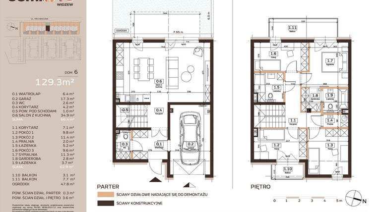 Rzut - Dom na sprzedaż 5 pokoi o powierzchni 129,3 m² - numer 6 w Domkove Widzew etap 2