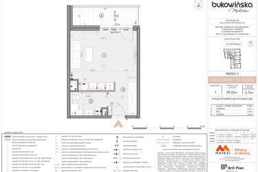 Rzut - Mieszkanie na sprzedaż 1 pokój o powierzchni 29,02 m² - numer F1.A.03.01 w Bukowińska Mokotów