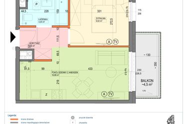 Rzut - Mieszkanie na sprzedaż 2 pokoje o powierzchni 33,74 m² - numer B1.3.25.2a w Junique I.II