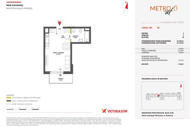 Rzut - Mieszkanie na sprzedaż 1 pokój o powierzchni 31,62 m² - numer 50 w Metro Art 13