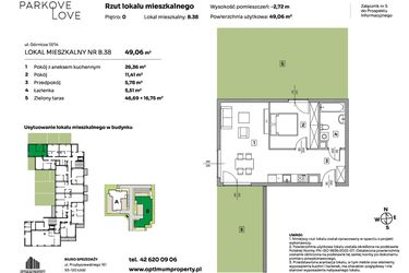 Rzut - Mieszkanie na sprzedaż 2 pokoje o powierzchni 49,06 m² - numer B.38 w Parkove Love