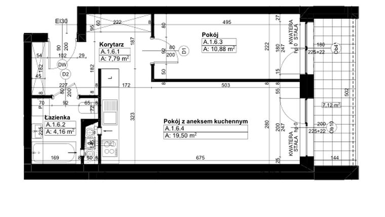 Rzut - Mieszkanie na sprzedaż 2 pokoje o powierzchni 42,33 m² - numer A/1/6 w Świerzawska 13