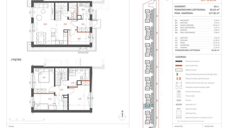 Rzut - Dom na sprzedaż 5 pokoi o powierzchni 92,62 m² - numer 2A.1 w Przystanek Ursus